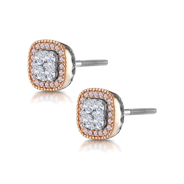 Diamond and Pink Diamond Halo Asteria Oval Earrings in 18K Rose Gold - Image 3