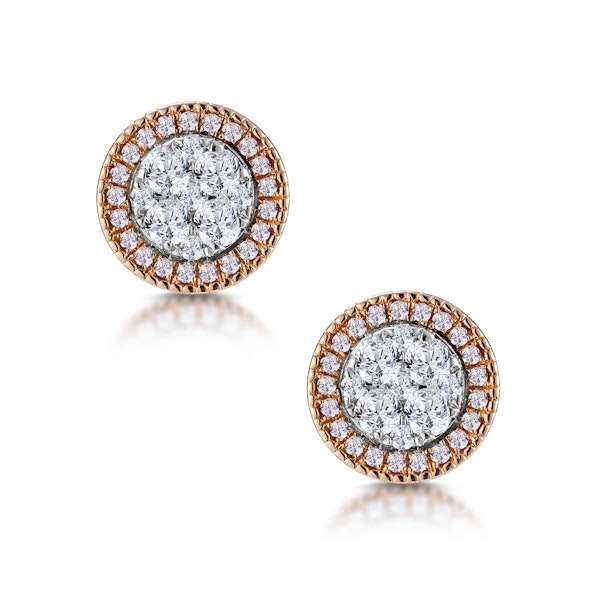 Diamond and Pink Diamond Halo Asteria Circle Earrings 18K Rose Gold - Image 1