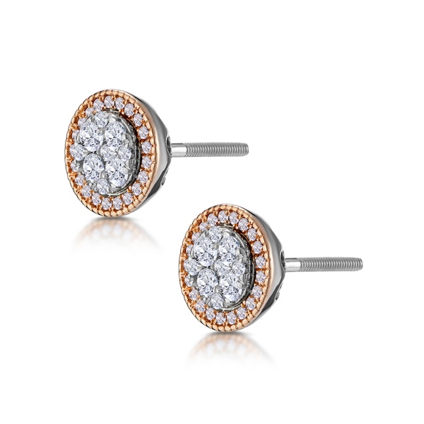 Diamond and Pink Diamond Halo Asteria Circle Earrings 18K Rose Gold - Image 3