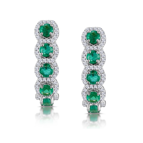 1.20ct Emerald and Diamond Halo Asteria Earrings in 18K White Gold - Image 1