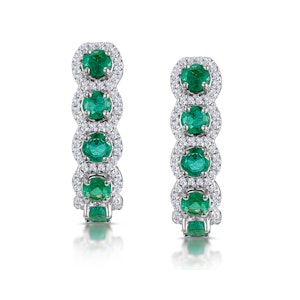 1.20ct Emerald and Diamond Halo Asteria Earrings in 18K White Gold