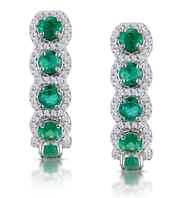 1.20ct Emerald and Diamond Halo Asteria Earrings in 18K White Gold - image 1