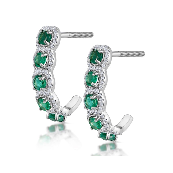 1.20ct Emerald and Diamond Halo Asteria Earrings in 18K White Gold - Image 2