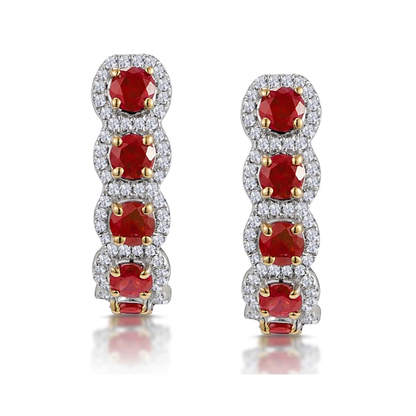 1.50ct Ruby and Diamond Halo Asteria Earrings in 18K Gold - Image 1