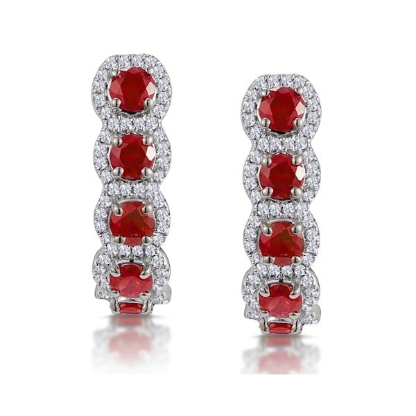 1.50ct Ruby and Diamond Halo Asteria Earrings in 18K White Gold - Image 1