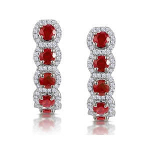 1.50ct Ruby and Diamond Halo Asteria Earrings in 18K White Gold