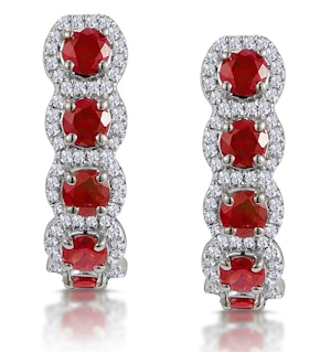 1.50ct Ruby and Diamond Halo Asteria Earrings in 18K White Gold