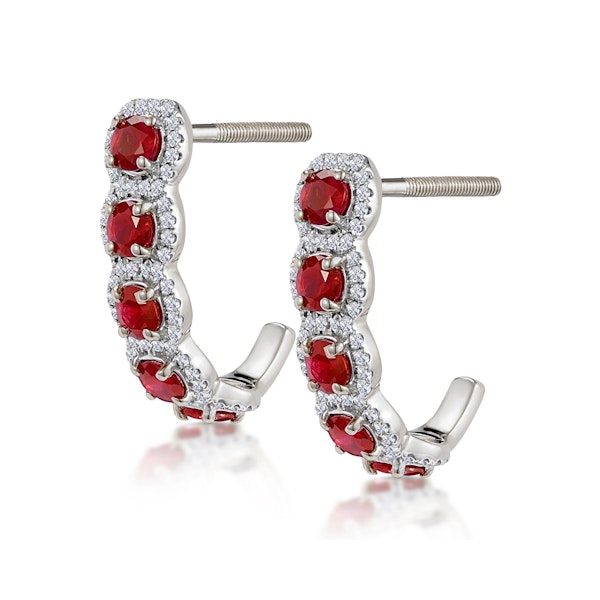 1.50ct Ruby and Diamond Halo Asteria Earrings in 18K White Gold - Image 2