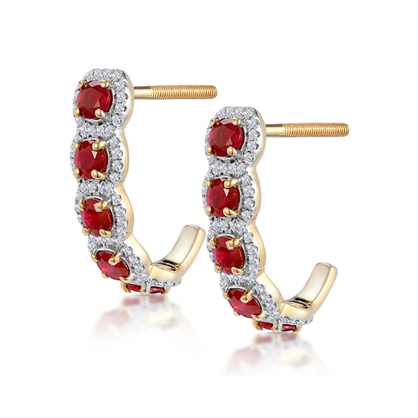 1.50ct Ruby and Diamond Halo Asteria Earrings in 18K Gold - Image 2