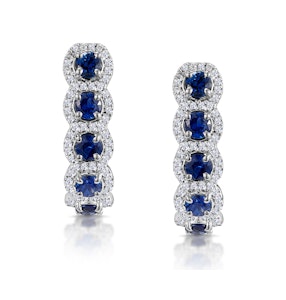 1.50ct Sapphire Diamond Halo Asteria Earrings in 18K White Gold