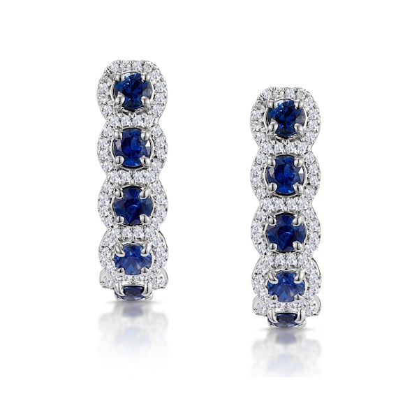 1.50ct Sapphire Diamond Halo Asteria Earrings in 18K White Gold - Image 1
