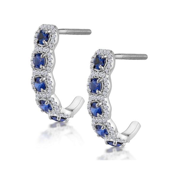 1.50ct Sapphire Diamond Halo Asteria Earrings in 18K White Gold - Image 2