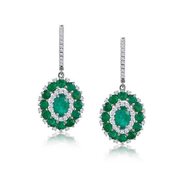 2.50ct Emerald Asteria Diamond Drop Earrings in 18K White Gold - Image 1