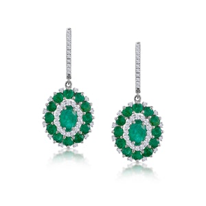 2.50ct Emerald Asteria Diamond Drop Earrings in 18K White Gold