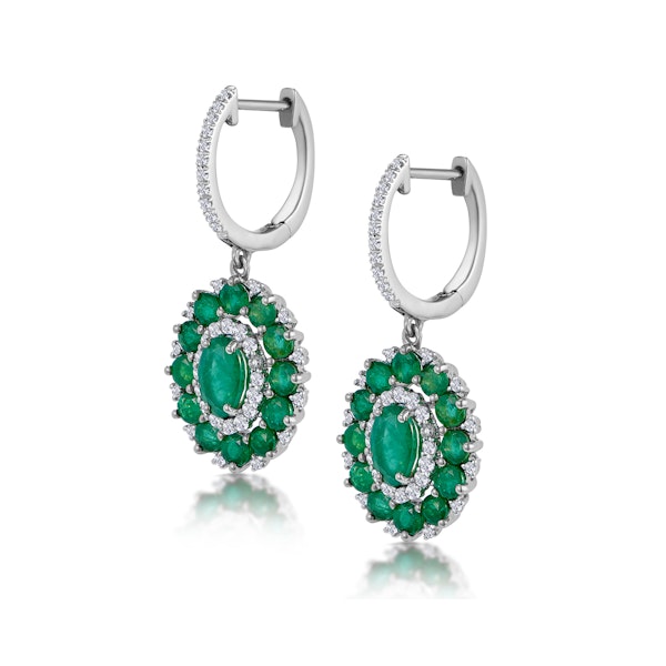 2.50ct Emerald Asteria Diamond Drop Earrings in 18K White Gold - Image 2
