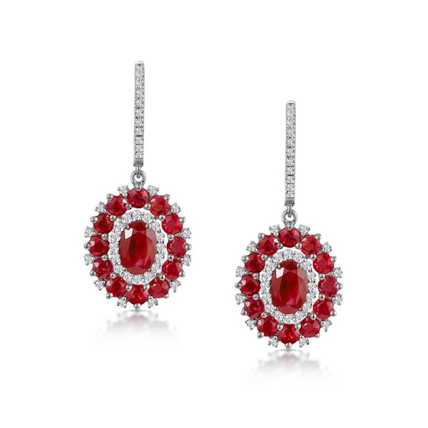 2.50ct Ruby Asteria Diamond Drop Earrings in 18K White Gold - Image 1