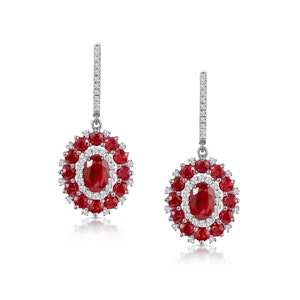 2.50ct Ruby Asteria Diamond Drop Earrings in 18K White Gold