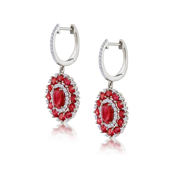 2.50ct Ruby Asteria Diamond Drop Earrings in 18K White Gold - Image 2