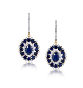2.85ct Sapphire Asteria Lab Diamond Drop Earrings in 9K Gold