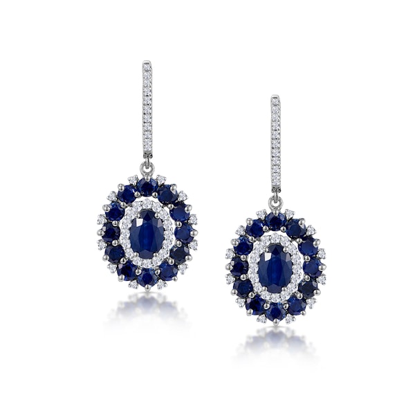 2.85ct Sapphire Asteria Lab Diamond Drop Earrings in 9K White Gold - Image 1