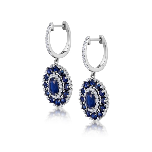 2.85ct Sapphire Asteria Lab Diamond Drop Earrings in 9K White Gold - Image 2