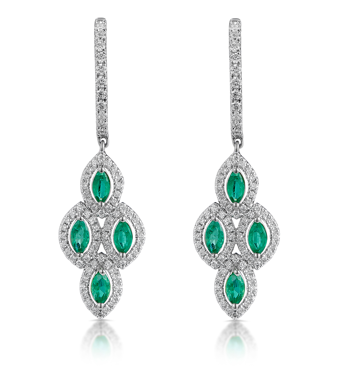 1.10ct Emerald Asteria Diamond Drop Earrings in 18K White Gold