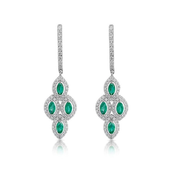 1.10ct Emerald Asteria Diamond Drop Earrings in 18K White Gold - Image 1