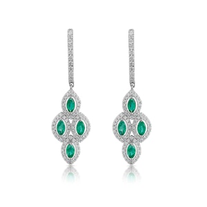 1.10ct Emerald Asteria Diamond Drop Earrings in 18K White Gold