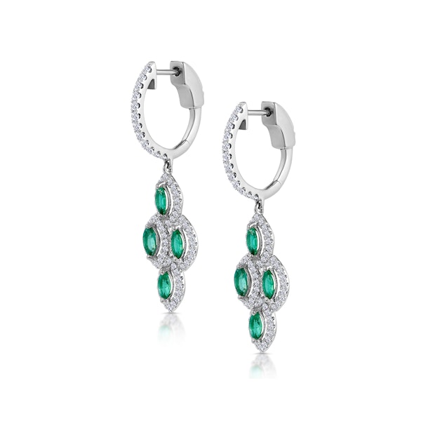 1.10ct Emerald Asteria Diamond Drop Earrings in 18K White Gold - Image 2