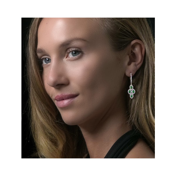1.10ct Emerald Asteria Diamond Drop Earrings in 18K White Gold - Image 3