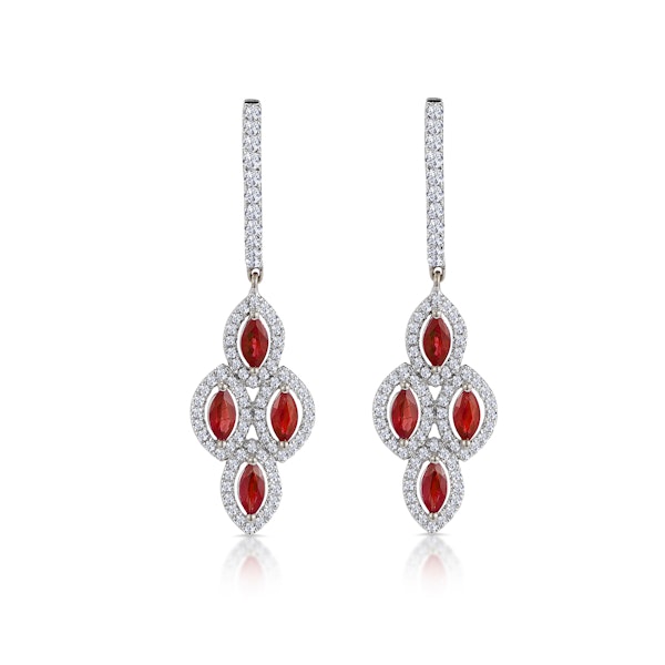 1.40ct Ruby Asteria Collection Diamond Drop Earrings 18K White Gold - Image 1