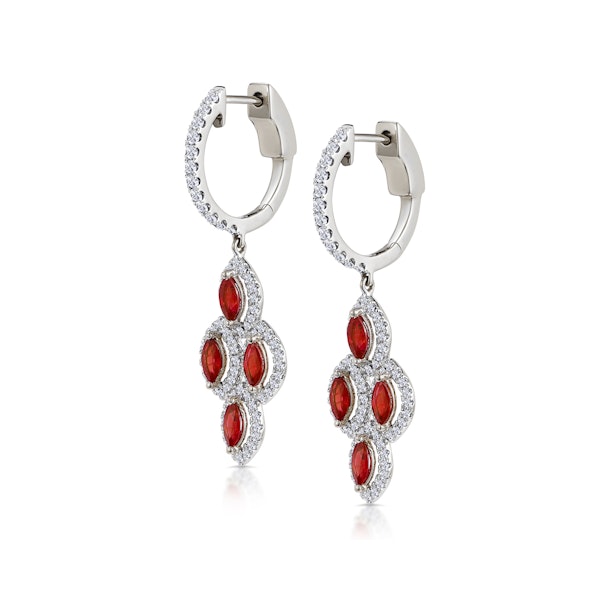 1.40ct Ruby Asteria Collection Diamond Drop Earrings 18K White Gold - Image 2