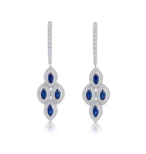 1.45ct Sapphire Asteria Diamond Drop Earrings in 18K White Gold