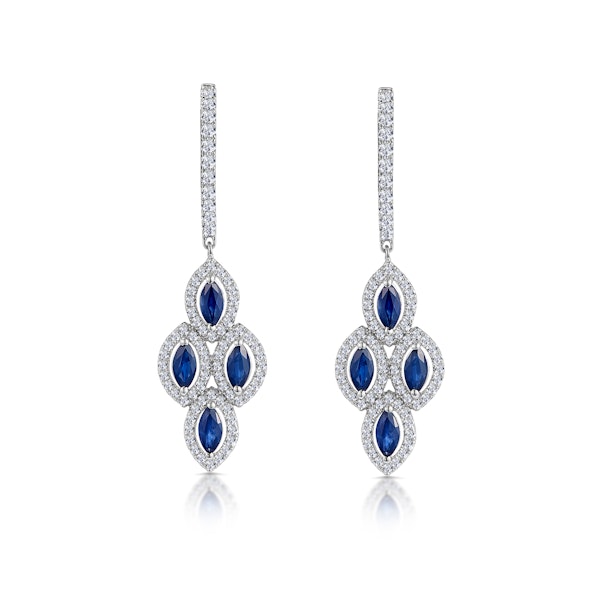 1.45ct Sapphire Asteria Diamond Drop Earrings in 18K White Gold - Image 1
