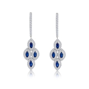 1.45ct Sapphire Asteria Diamond Drop Earrings in 18K White Gold