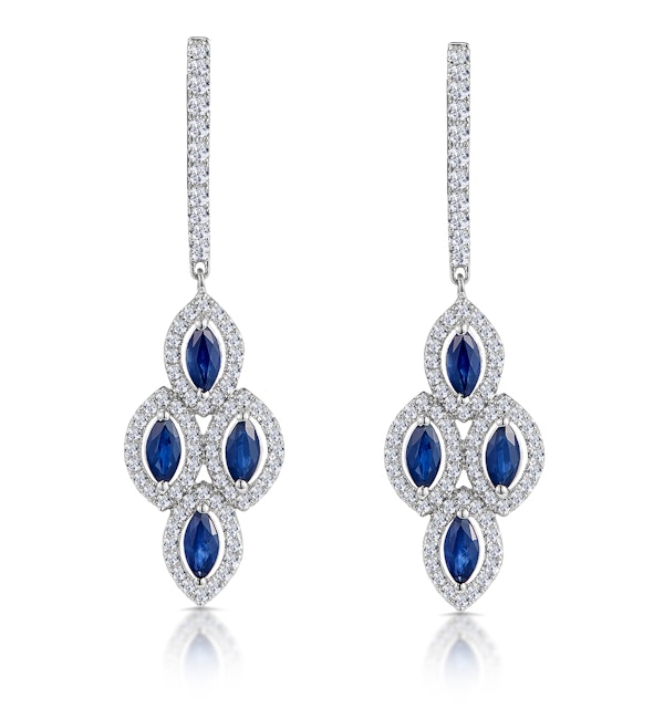 1.45ct Sapphire Asteria Diamond Drop Earrings in 18K White Gold - image 1