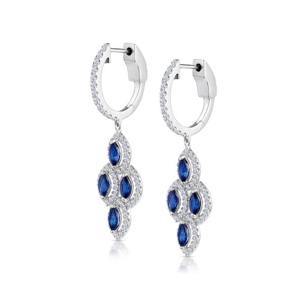 1.45ct Sapphire Asteria Diamond Drop Earrings in 18K White Gold - Image 2