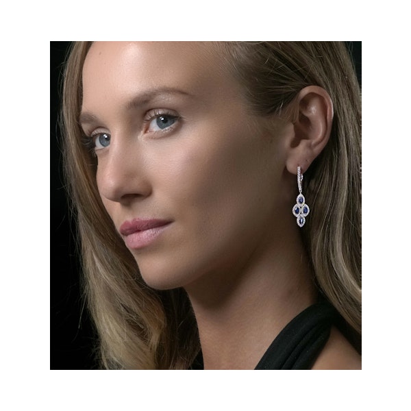1.45ct Sapphire Asteria Diamond Drop Earrings in 18K White Gold - Image 3