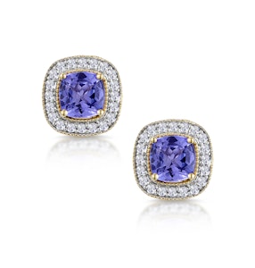 2.20ct Tanzanite Asteria Collection Diamond Halo Earrings in 18K Gold