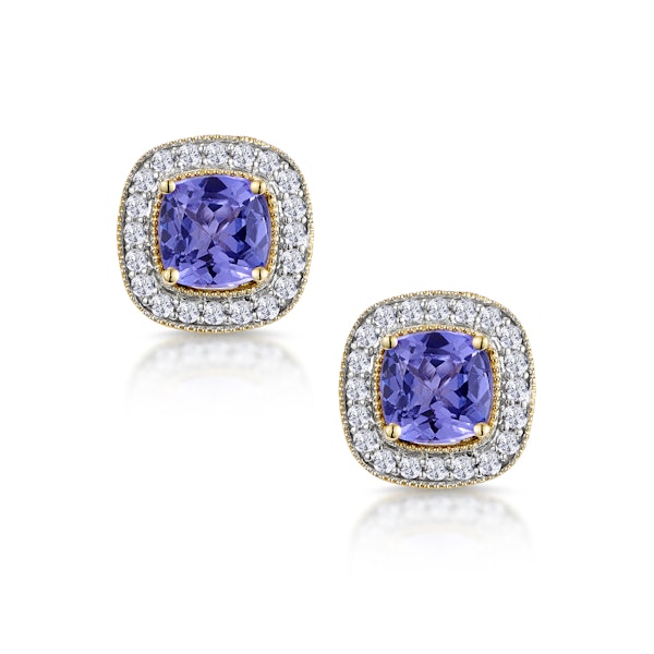 2.20ct Tanzanite Asteria Collection Diamond Halo Earrings in 18K Gold - Image 1
