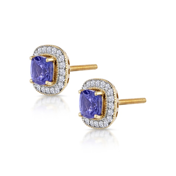 2.20ct Tanzanite Asteria Collection Diamond Halo Earrings in 18K Gold - Image 2