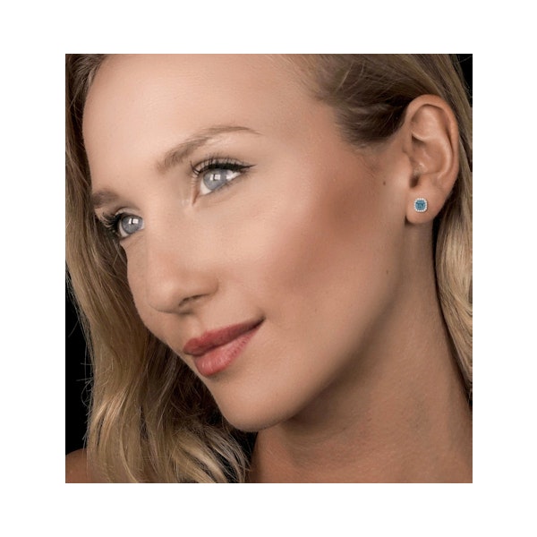 Beatrice Blue Lab Diamond Cushion Cut 1.30ct Halo Earrings in 18K White Gold - Elara Collection - Image 2