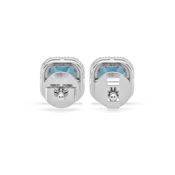 Beatrice Blue Lab Diamond Cushion Cut 2.45ct Halo Earrings in 18K White Gold - Elara Collection - Image 5