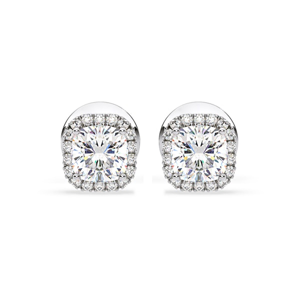 Beatrice Cushion Cut Lab Diamond Halo Earrings 1.30ct in 18K White Gold F/VS1 - Image 1