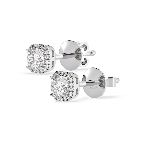 Beatrice Cushion Cut Lab Diamond Halo Earrings 1.30ct in 18K White Gold F/VS1 - Image 3