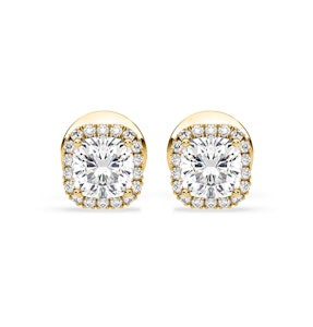 Beatrice Cushion Cut Lab Diamond Halo Earrings 1.30ct in 18K Yellow Gold F/VS1