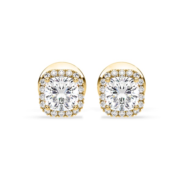 Beatrice Cushion Cut Lab Diamond Halo Earrings 1.30ct in 18K Yellow Gold F/VS1 - Image 1