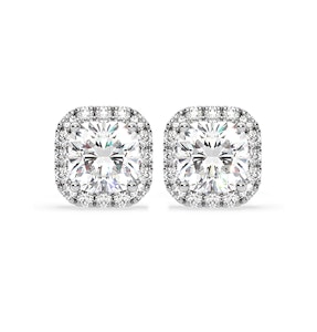 Beatrice Cushion Cut Lab Diamond Halo Earrings 2.45ct in 18K White Gold F/VS1