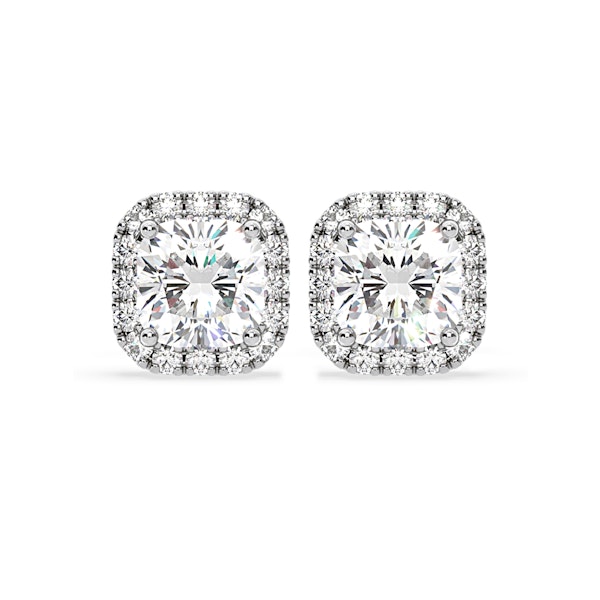 Beatrice Cushion Cut Lab Diamond Halo Earrings 2.45ct in 18K White Gold F/VS1 - Image 1