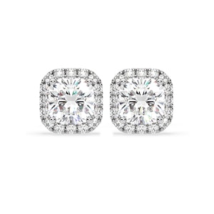 Beatrice Cushion Cut Lab Diamond Halo Earrings 2.45ct in 18K White Gold F/VS1